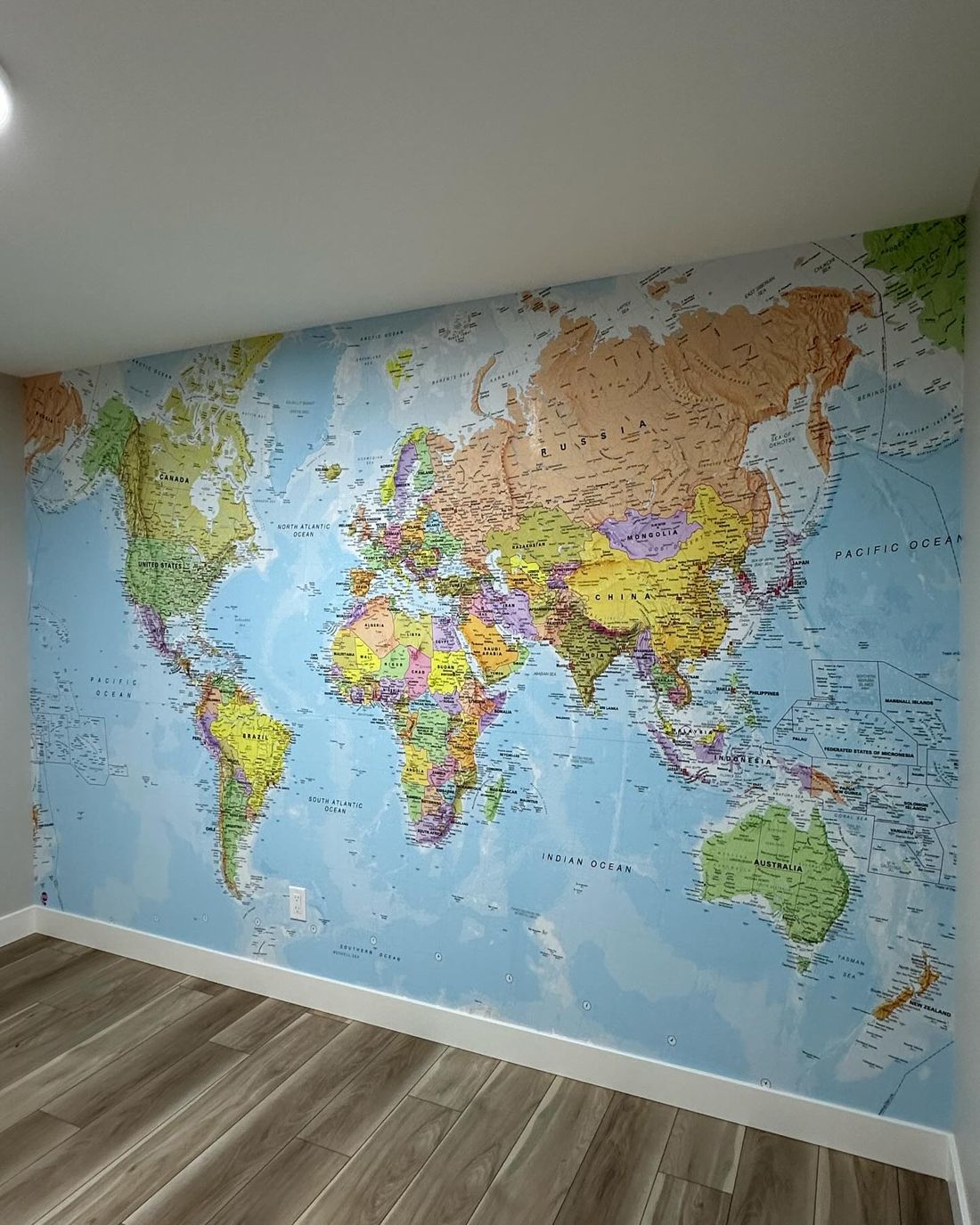 Full-wall world map wallpaper mural
