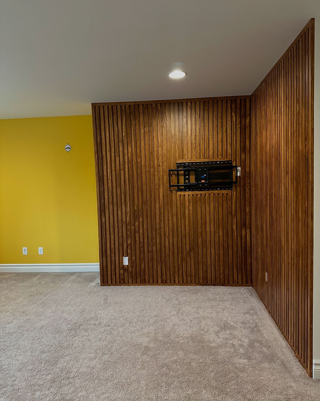 Stained wood-slat accent wall