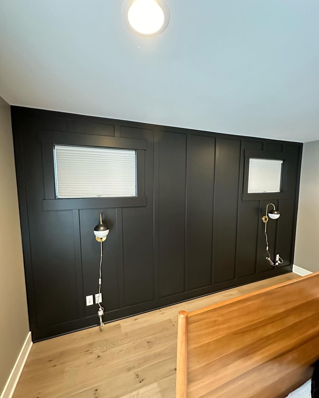 Black board-and-batten accent wall