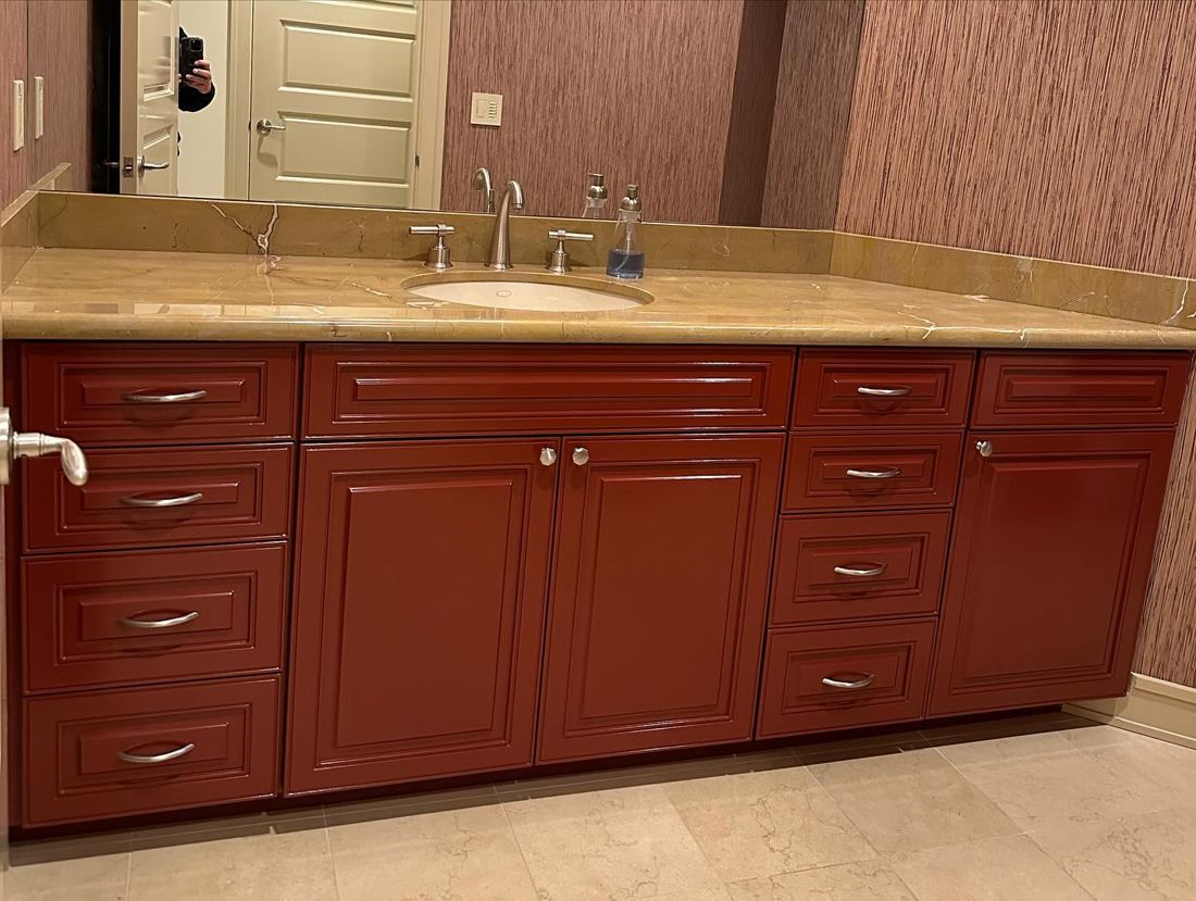 Bathroom vanity painted gloss red